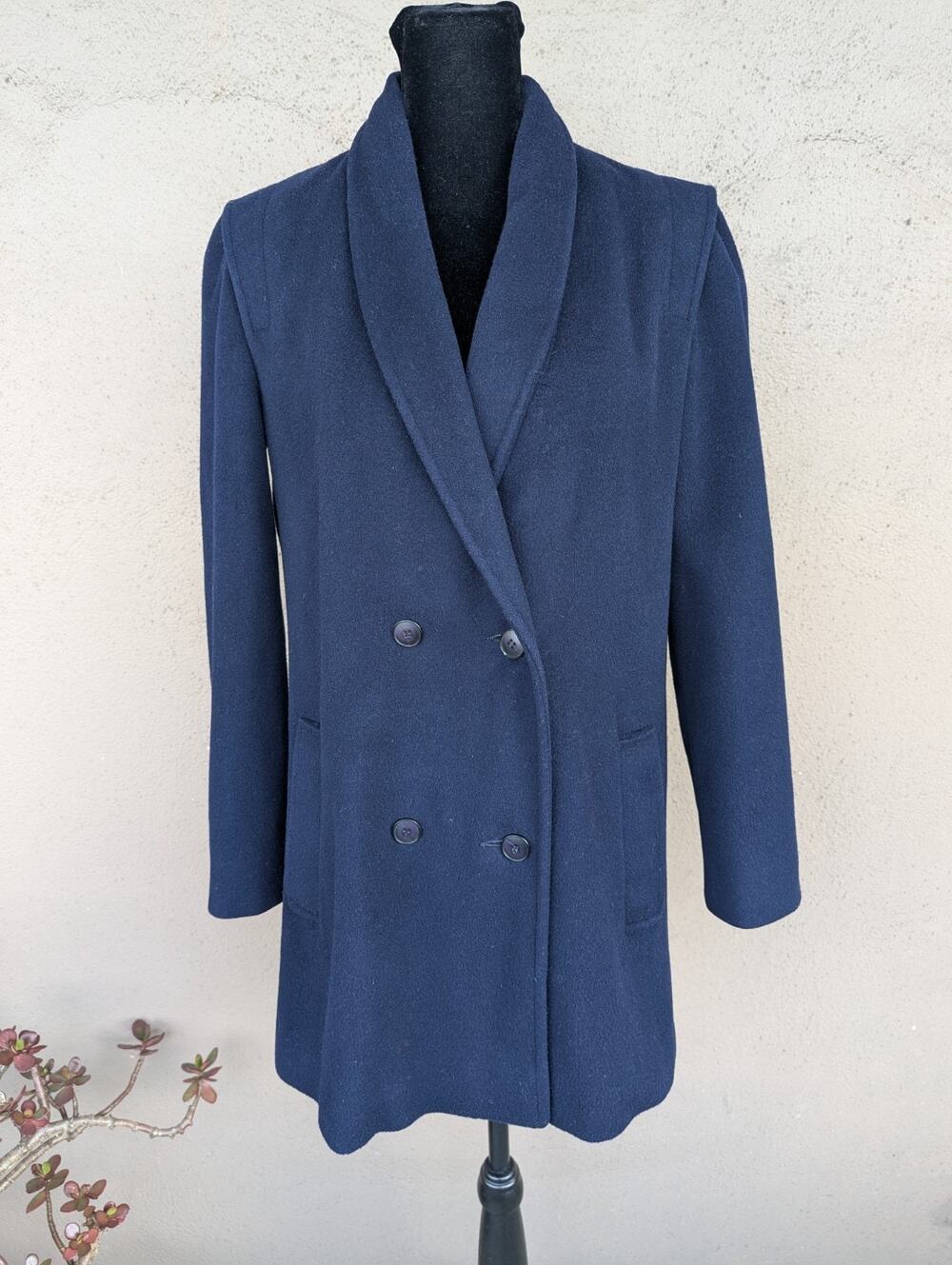 💜Vintage Woolmark Navy Wool Shawl Collar Double-Breasted Coat